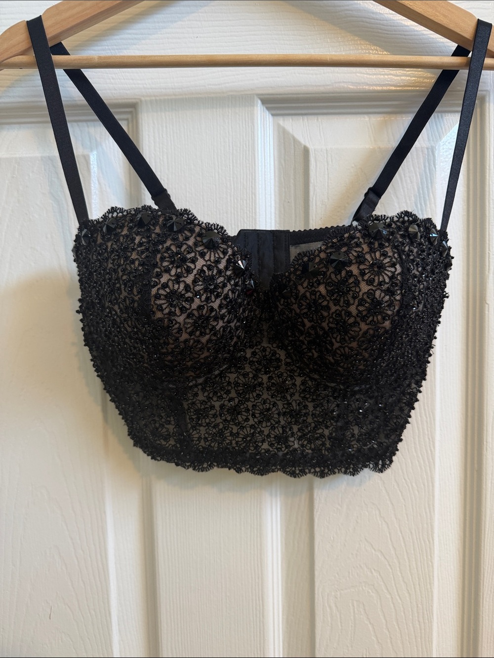 bebe Black Floral Lace Bustier Bra